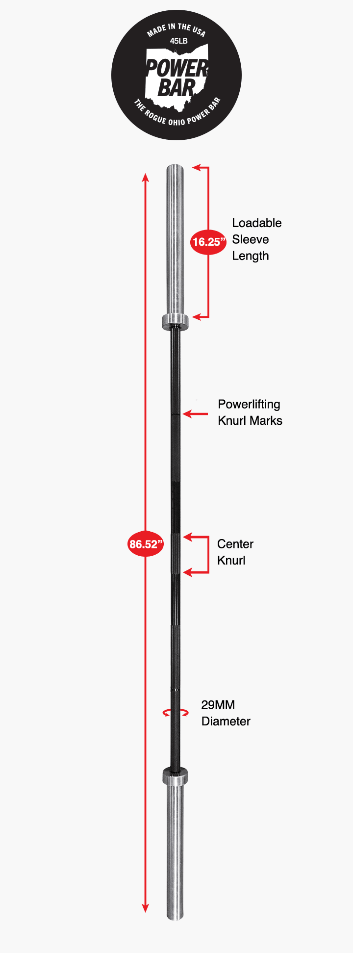 Rogue 45LB Ohio Power Bar Black Zinc Rogue Fitness Canada